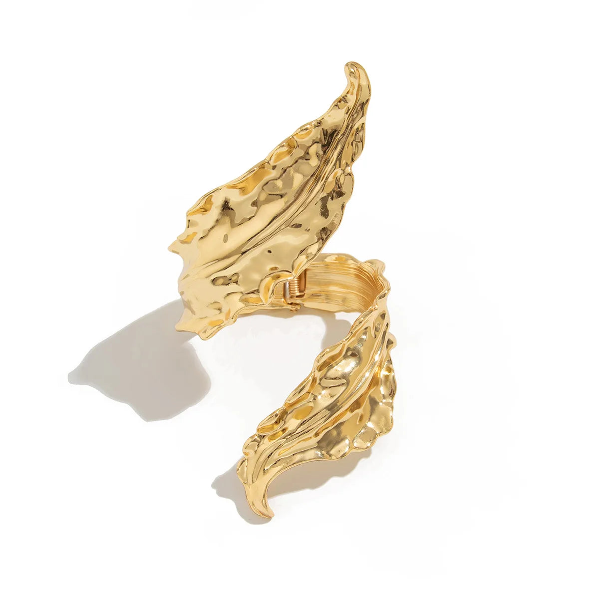 Golden Leaf Statement Wide Bangle Bracelet – Sculptural Geometric Cuff
