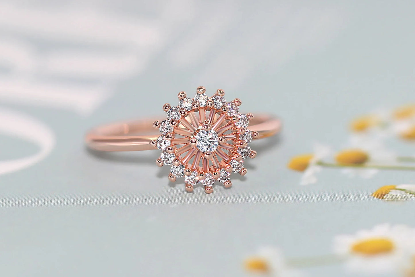Chic Flower Finger Ring – Rose Gold Tone with Sparkling Gem