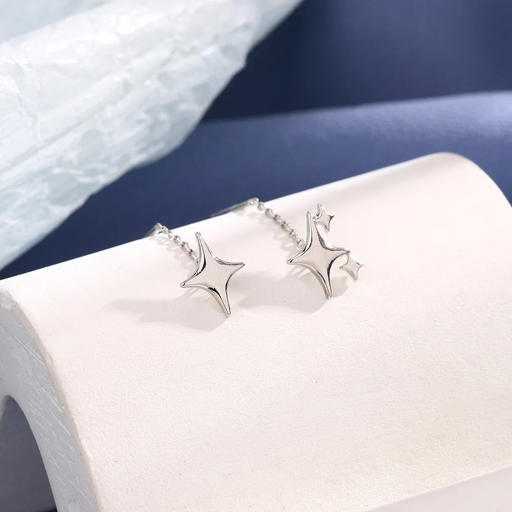 Sterling Silver Star Drop Earrings – Elegant Tassel Chain Design
