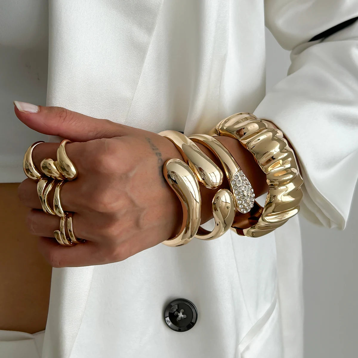 The Nova Drip Bracelet Bangle – Rhinestone-Inlaid Irregular Cuff