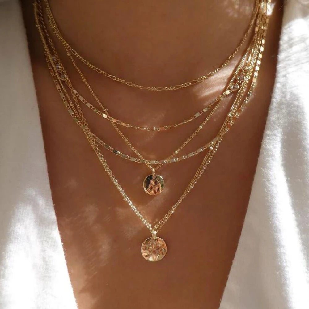 Vintage Gold Stacking Necklace – Multi-Layer Crystal Pendants