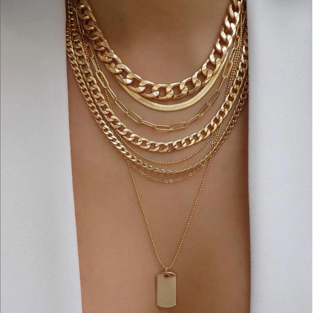 Vintage Gold Stacking Necklace – Multi-Layer Crystal Pendants