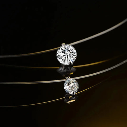 Sterling Silver Floating Necklace – Transparent Chain with Diamond-Like Zircon Pendant