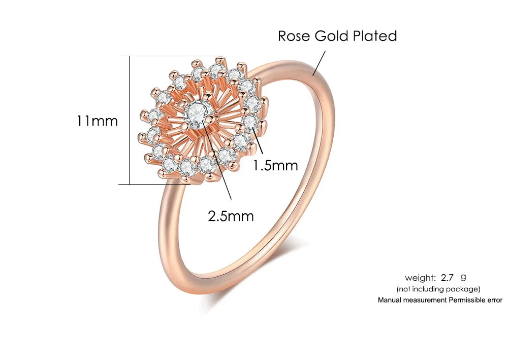 Chic Flower Finger Ring – Rose Gold Tone with Sparkling Gem