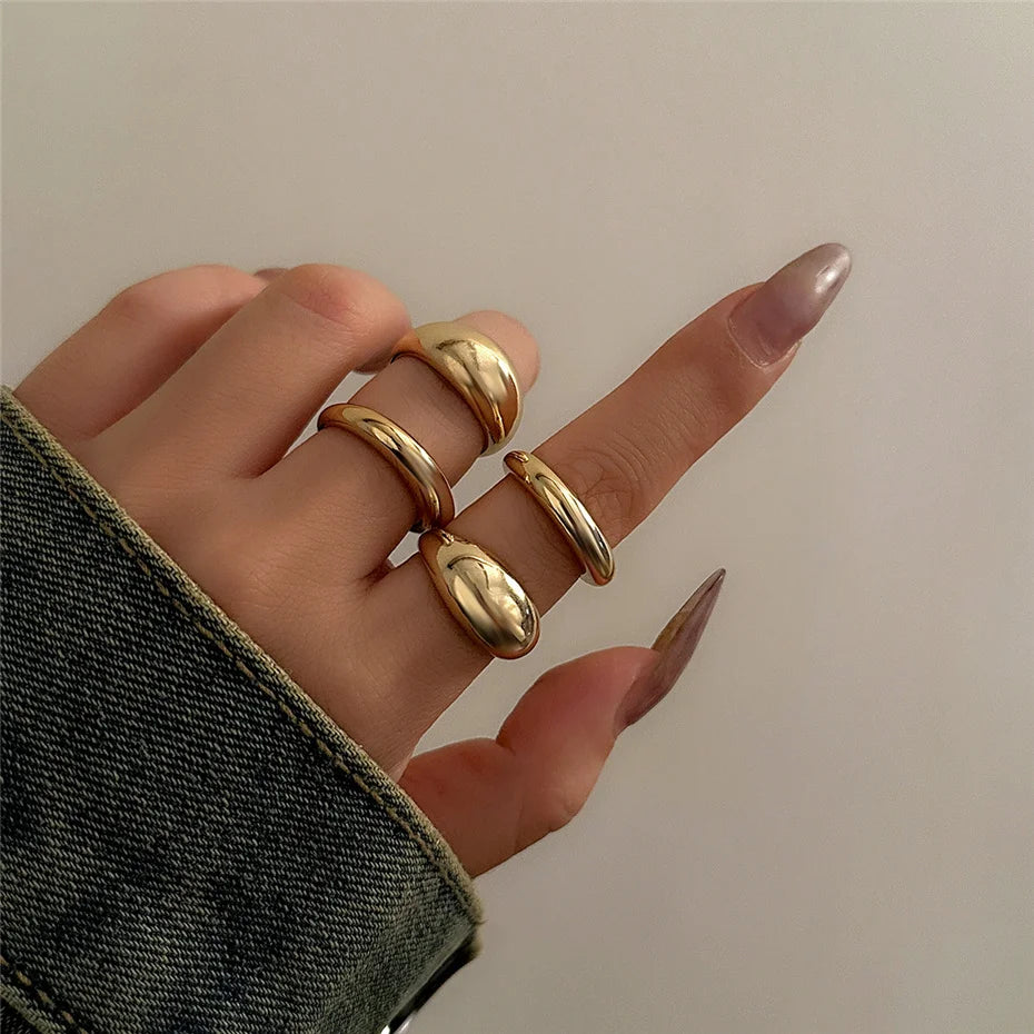 8 Pieces Vintage Water Drop Ring Set – Adjustable Geometric Open Bands