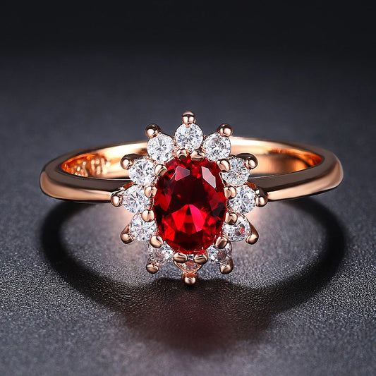 Premium Red Crystal Ring – Rose Gold With Gems