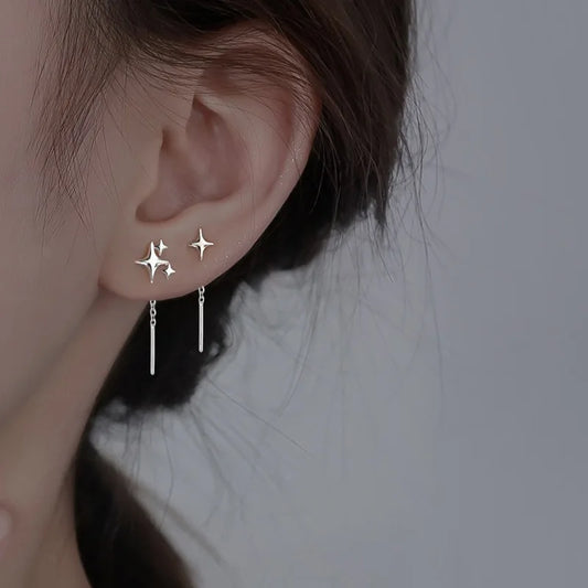 Sterling Silver Star Drop Earrings – Elegant Tassel Chain Design