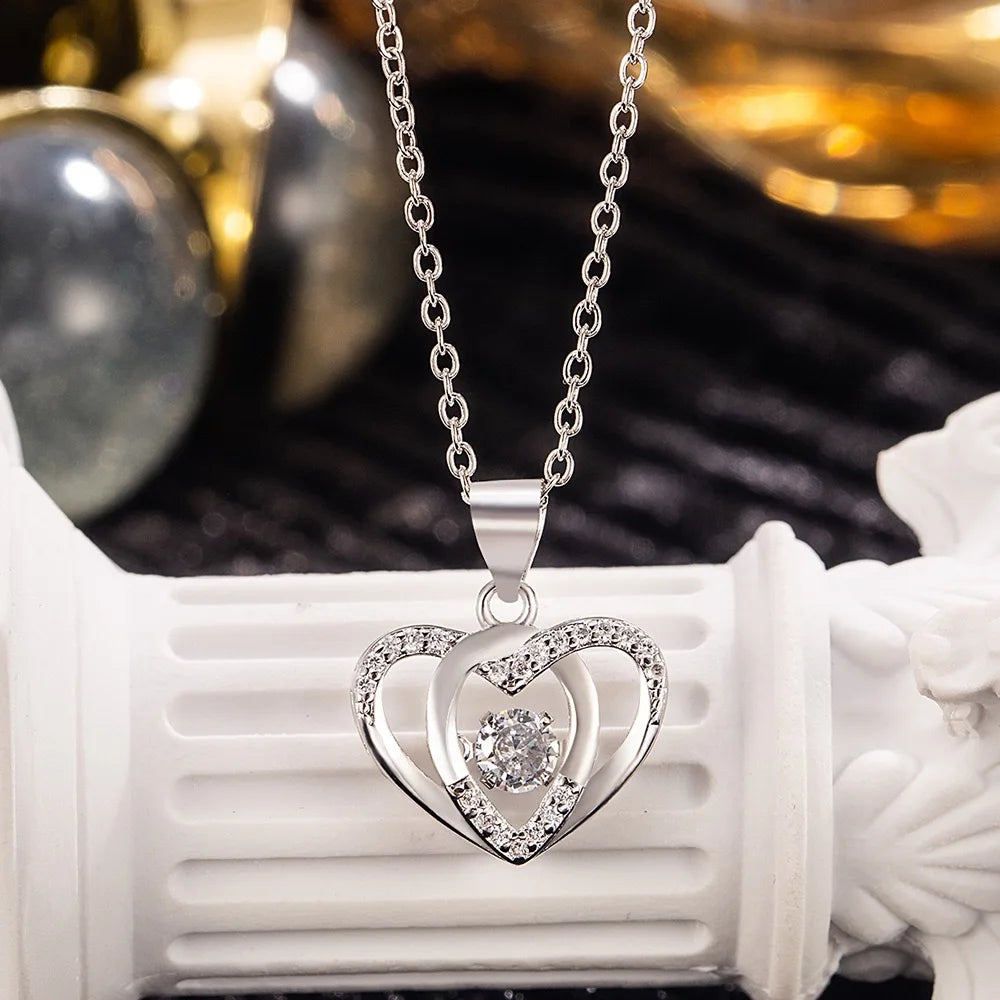 925 Sterling Silver Heart Pendant Necklace – Elegant Zircon Clavicle Chain