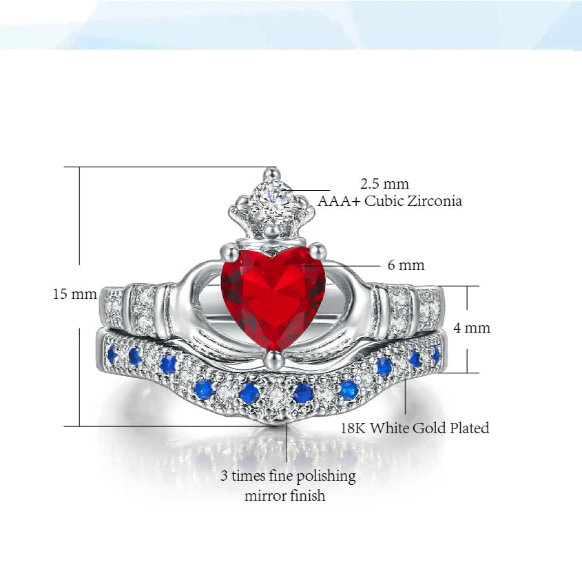 Luxury Crown & Heart Ring – Silver Color CZ Crystal Jewelry