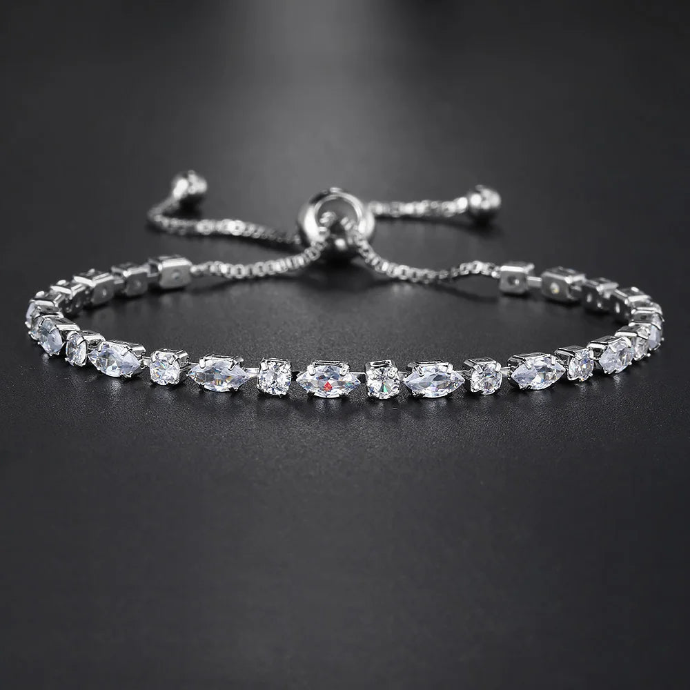 Shiny Gold Color Tennis Chain Bracelet – Simple Geometric Zircon Bangle