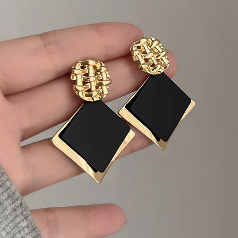Two Tone Color Rhombus Shape Dangle Earrings