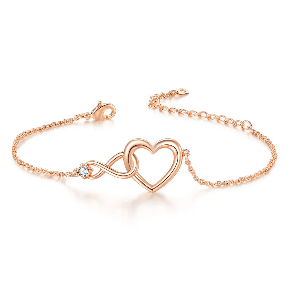 Korean Style Crystal Heart Bracelet – Elegant Rose Gold Charm Bangle