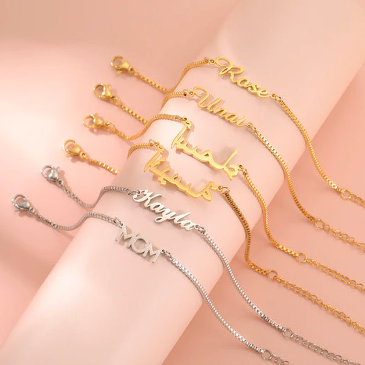 Luxury Personalized Name Bracelet – Custom Stainless Steel with Elegant Letter Charms