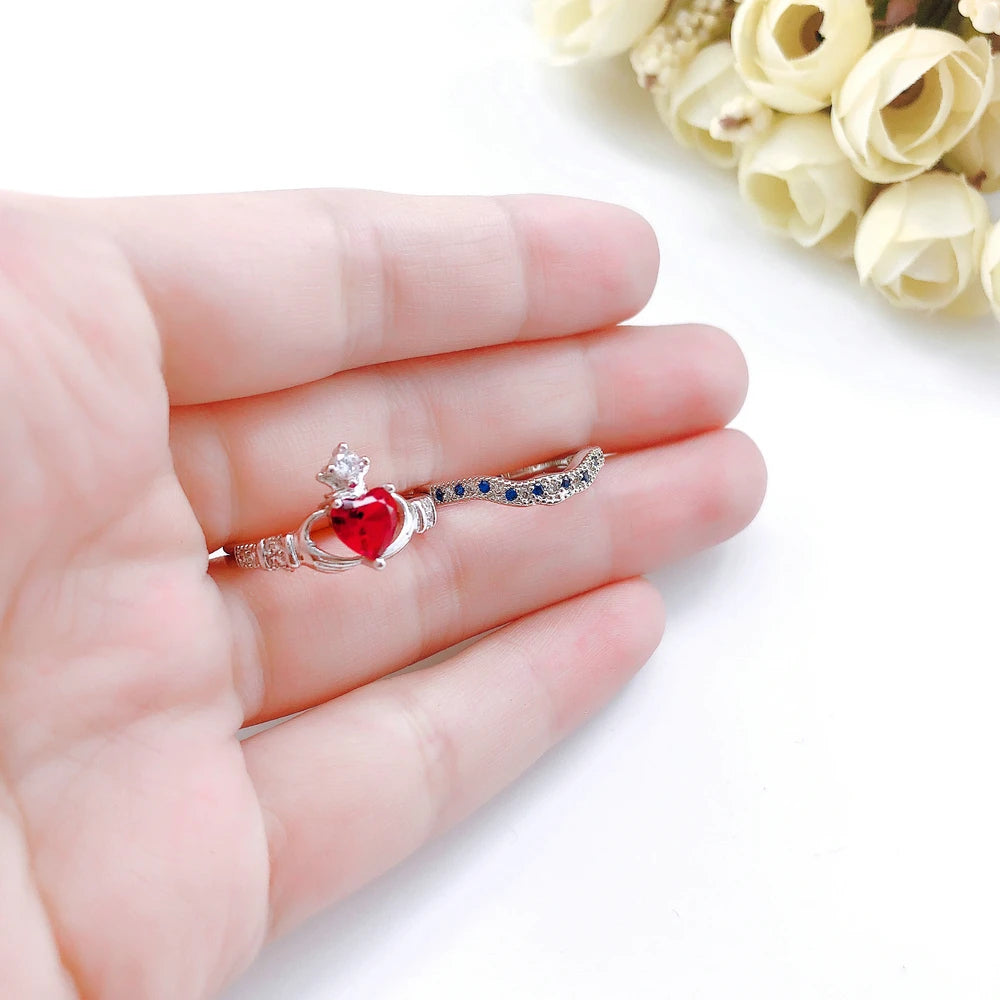 Luxury Crown & Heart Ring – Silver Color CZ Crystal Jewelry