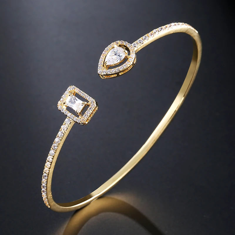 Luxury Gold Geometric Cuff Bangle –  Cubic Zirconia Style Bracelet