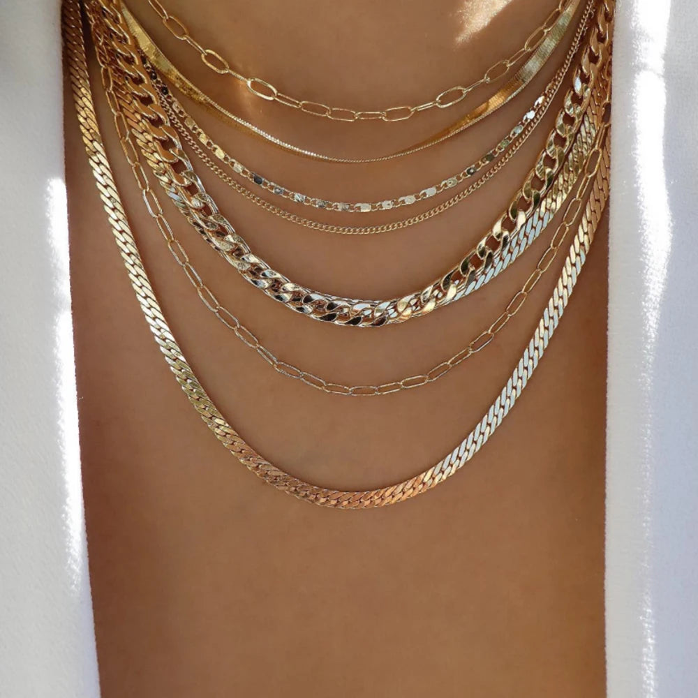 Vintage Gold Stacking Necklace – Multi-Layer Crystal Pendants