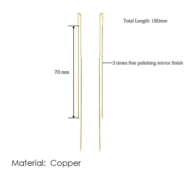 Sparkling Rose Gold Ear Threaders – Elegant Long Dangle Crystal