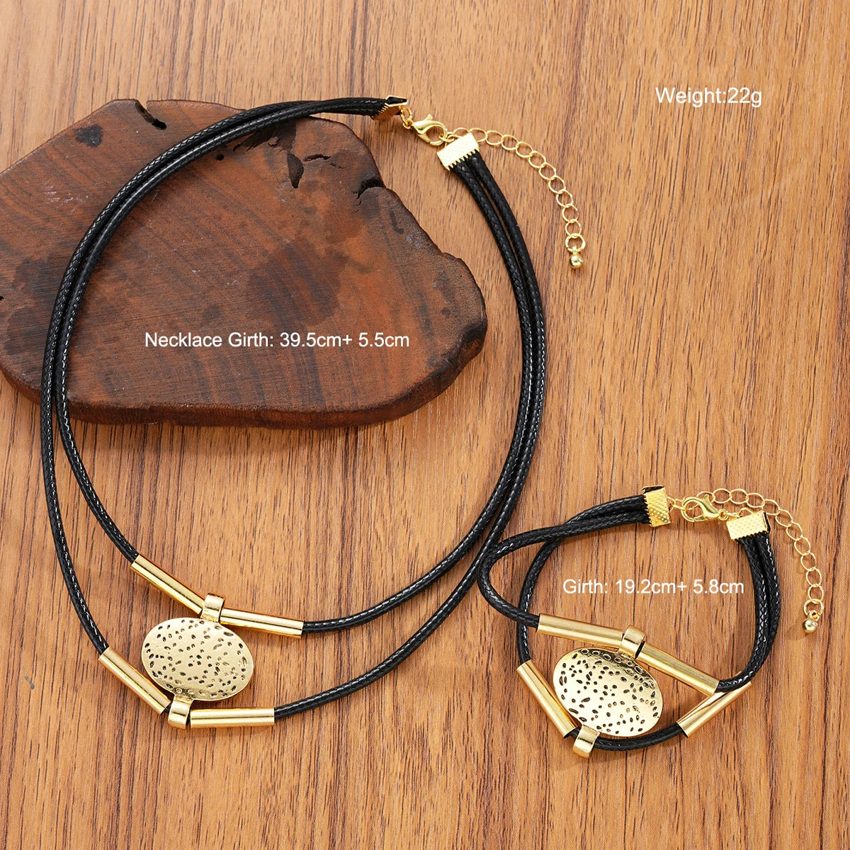 The Verona Set – Vintage Oval Chain & Faux Leather Necklace & Bracelet Duo