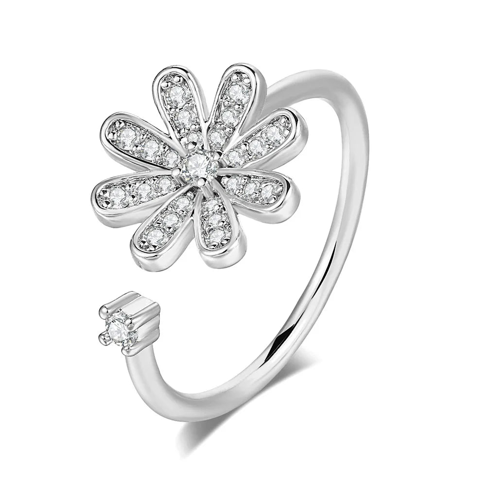 Chic Flower Finger Ring – Rose Gold Tone with Sparkling Gem