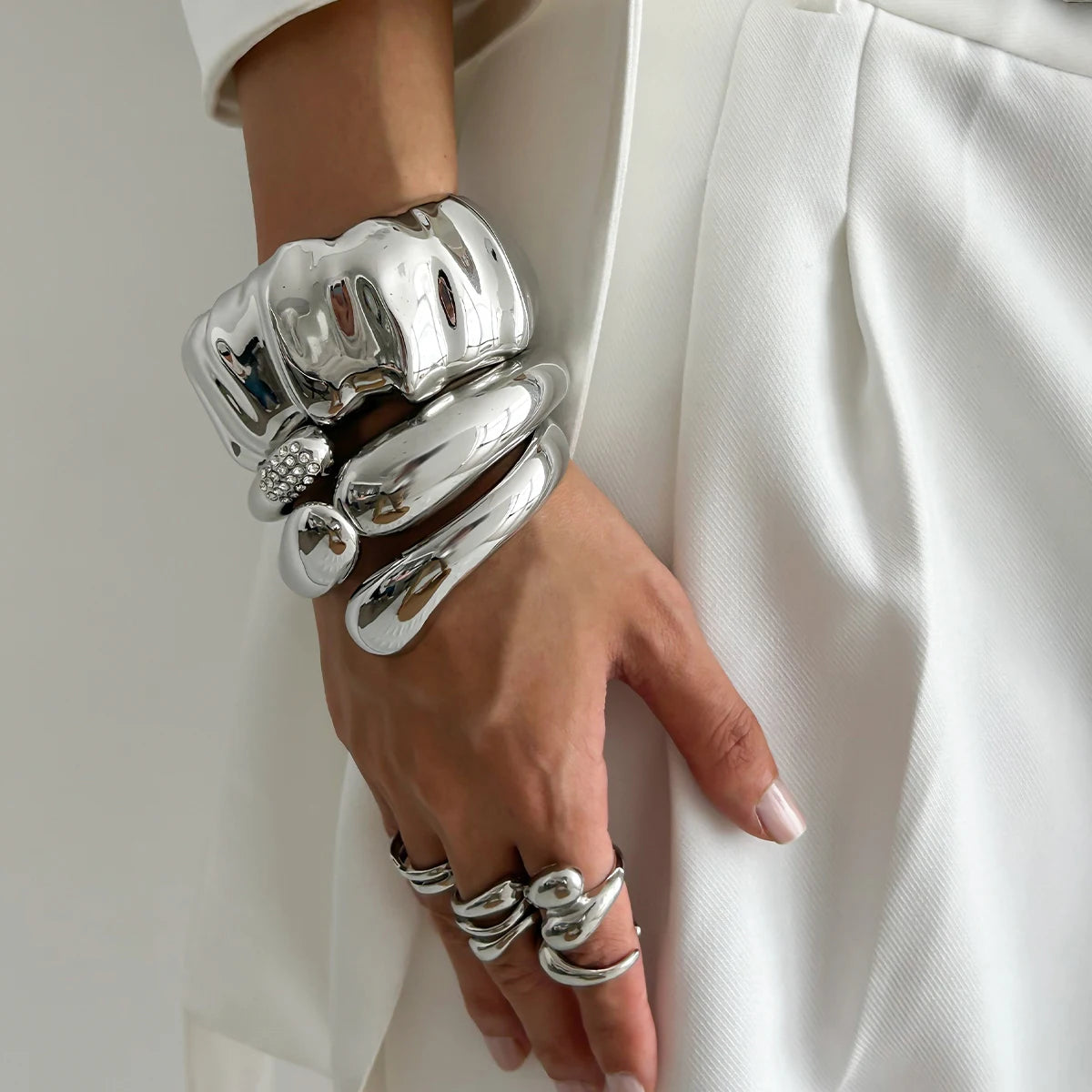 The Nova Drip Bracelet Bangle – Rhinestone-Inlaid Irregular Cuff