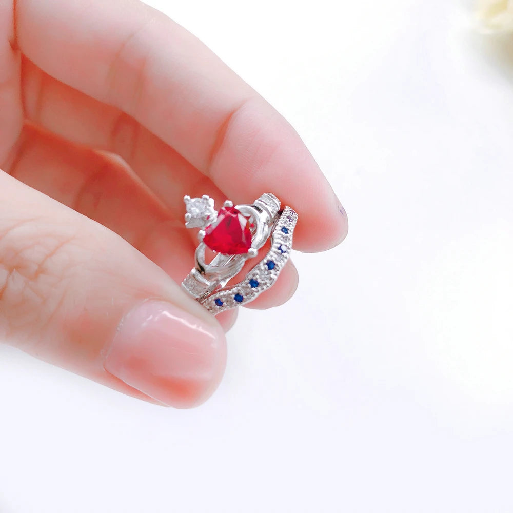 Luxury Crown & Heart Ring – Silver Color CZ Crystal Jewelry