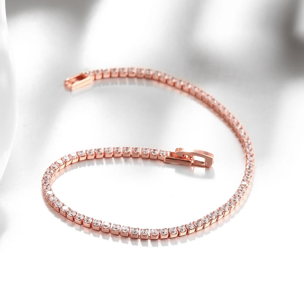 Rose Gold 925 Sterling Silver Tennis Bracelet – Dainty 2mm Zirconia