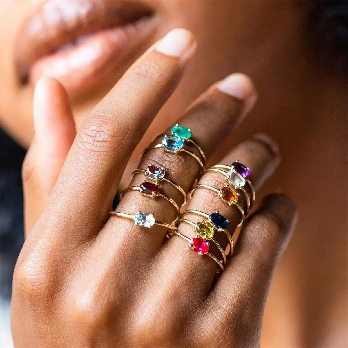 Iridescent Elegance – Dainty Opal Ring in Premium Finish