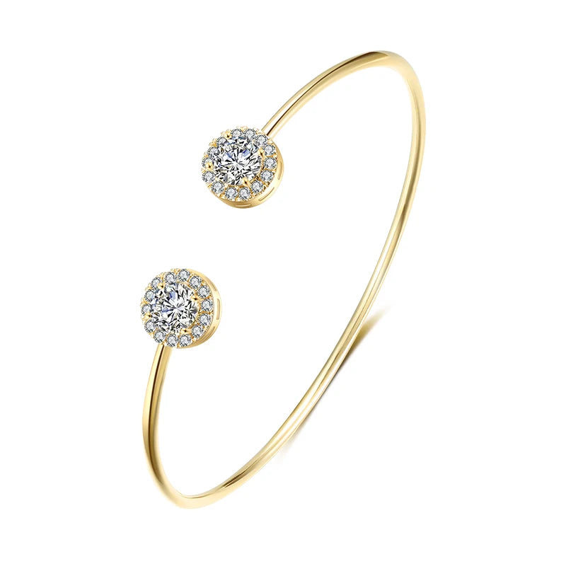 Luxury Gold Geometric Cuff Bangle –  Cubic Zirconia Style Bracelet