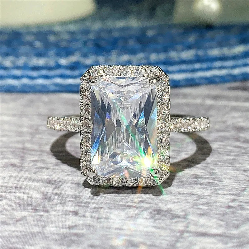 Light Luxury Sterling Silver Moissanite Ring – Square Cut Engagement Style