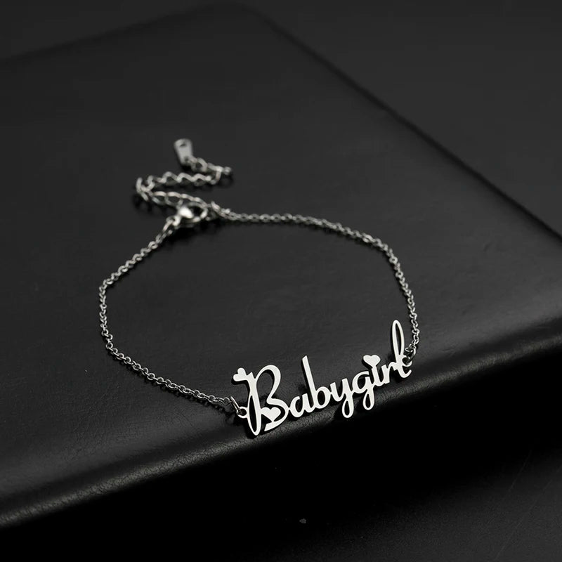 Personalized Name Letter Bracelet – Custom Baby or Child Anklet in Polished Stainless Steel