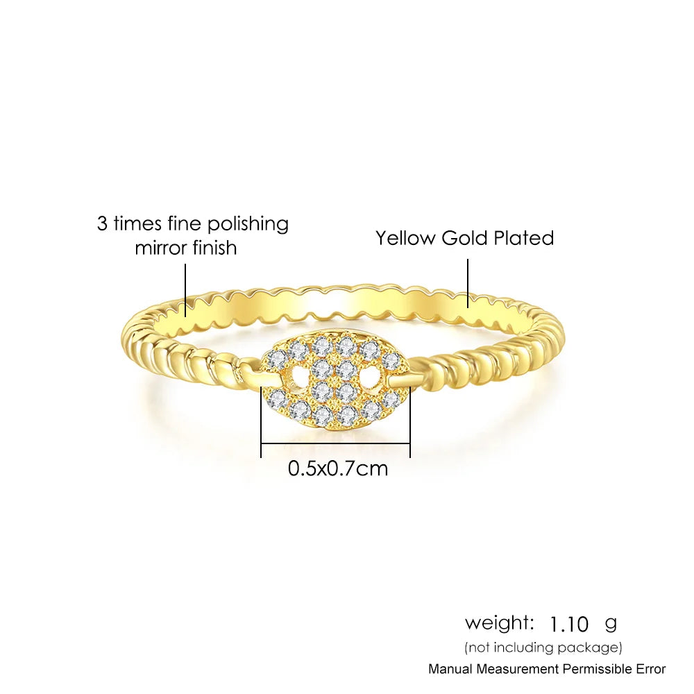 Iced Out Cuban Chain Link Ring – Stacking Gold Color Zircon Ring