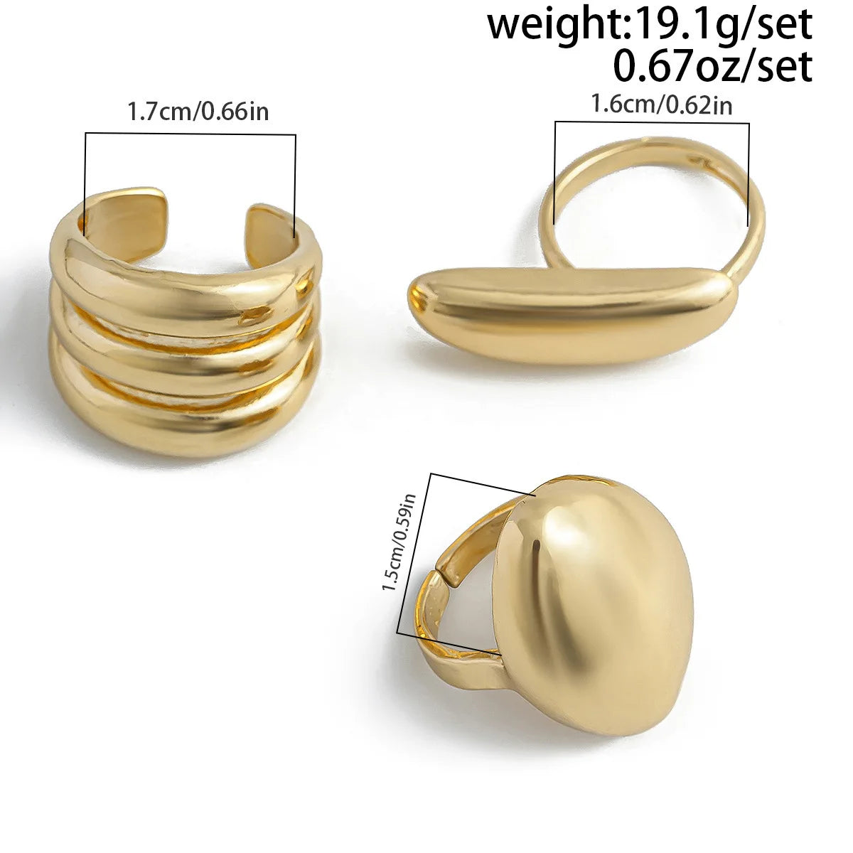 3-Piece Geometric Metal Ring Set – Gold & Silver Knuckle and Joint Statement