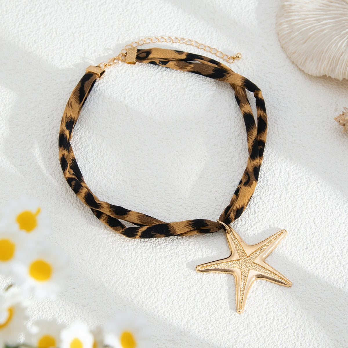 Velvet & Metal Layered Necklace – Conch, Starfish & Heart Charms