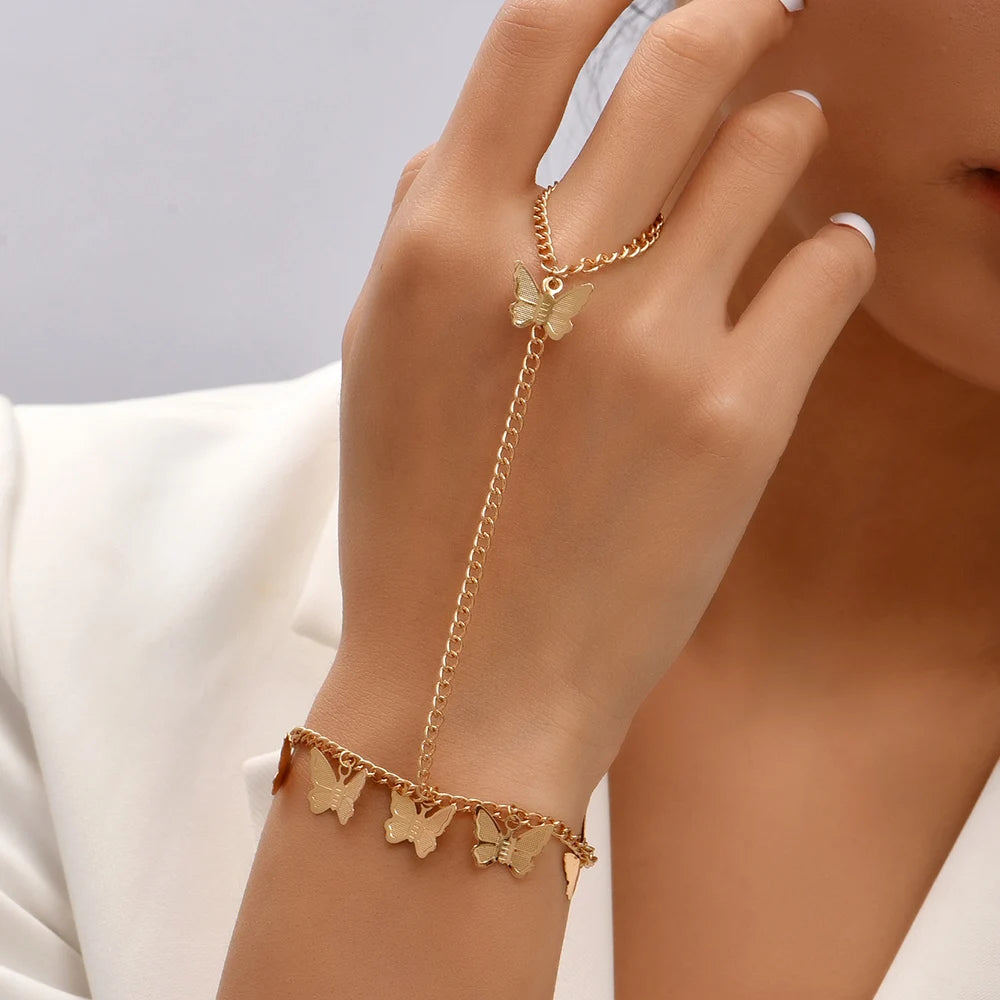Aurum Bond Golden Bracelet & Ring Chain