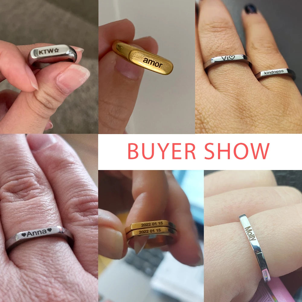 Personalized Engraved Name Ring – Custom Stainless Steel Band in Elegant Tone