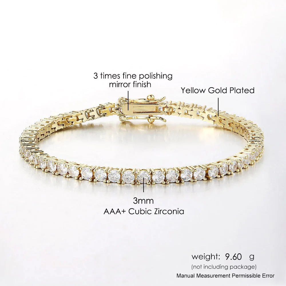 Elite Shine Tennis Bracelet – Precision-Cut CZ, Sleek 1-Row Design, Double Buckle