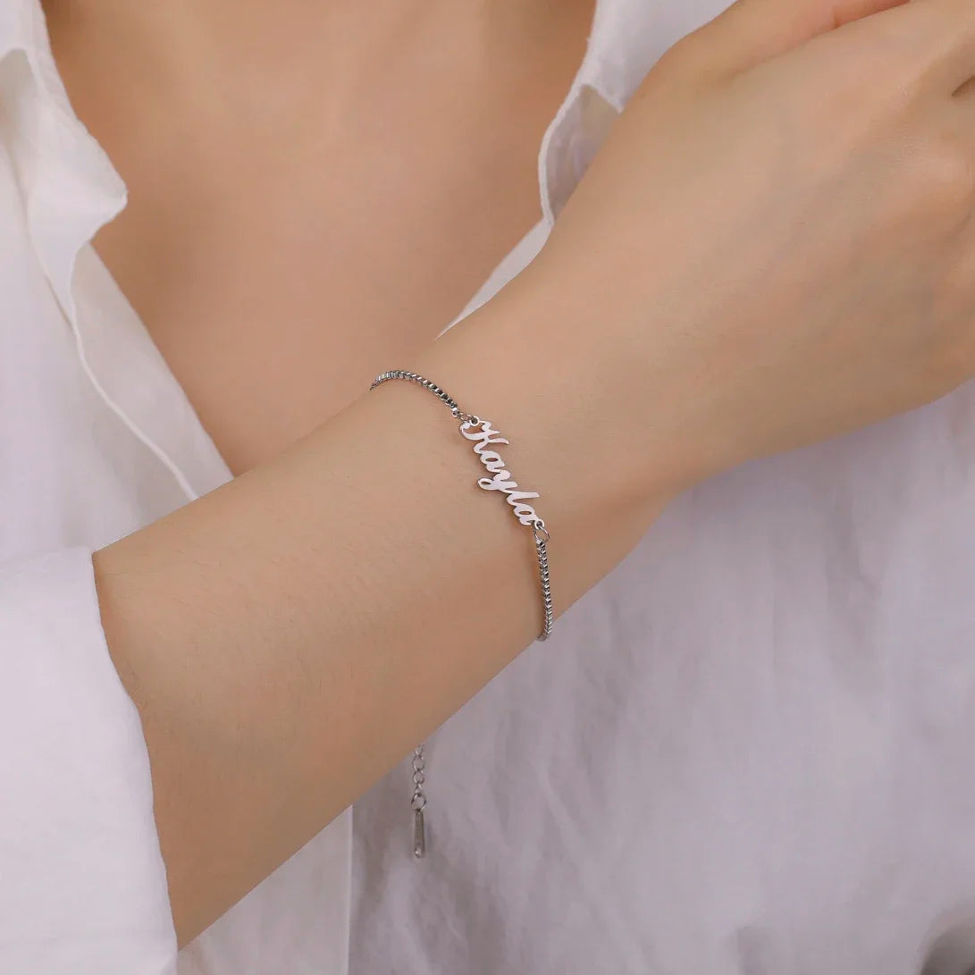 Luxury Personalized Name Bracelet – Custom Stainless Steel with Elegant Letter Charms