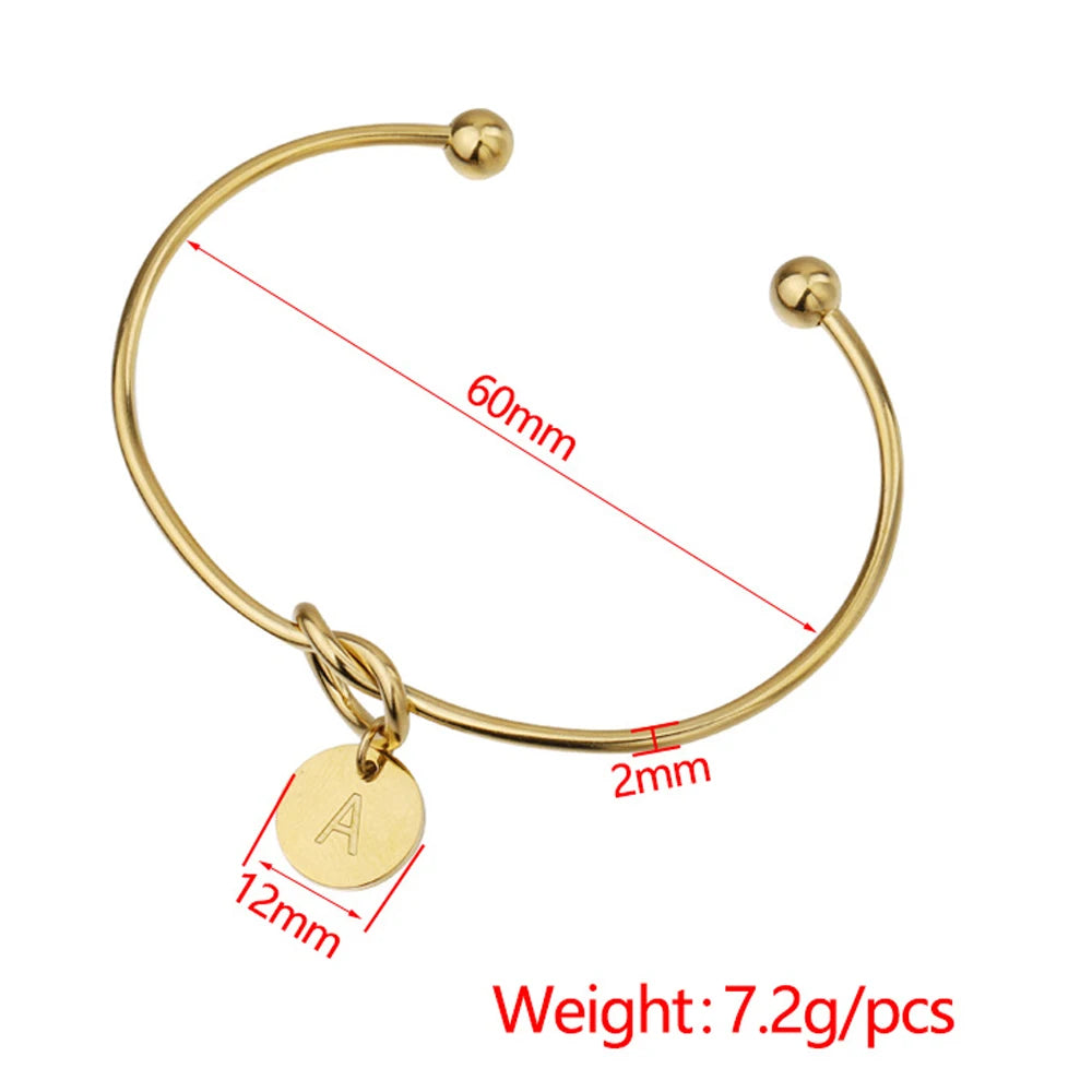 14K Gold Plated Birthstone Initial Bracelet – Elegant Love Knot Cuff for Women