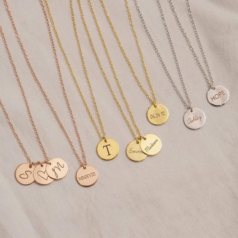 Custom Engraved Name Necklace – Personalized Stainless Steel Disc Pendant