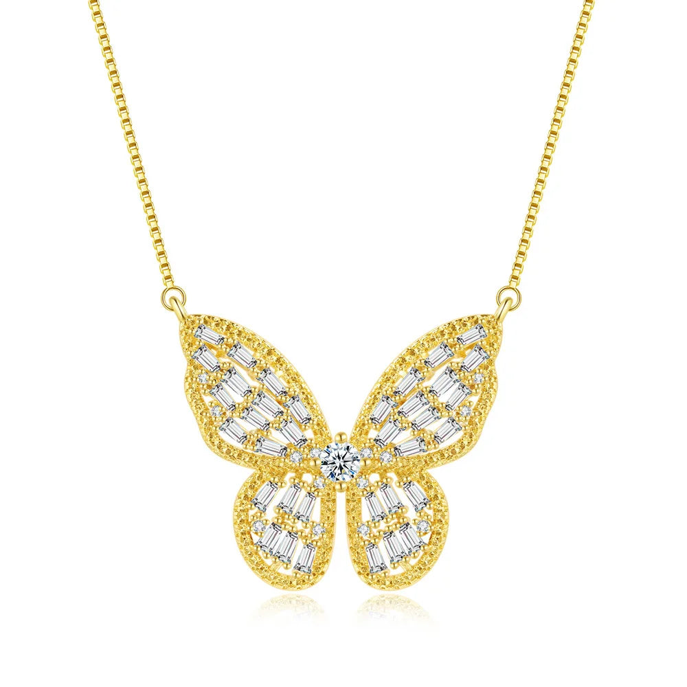 Shimmering Butterfly Pendant Necklace – Luxury Cubic Zirconia with Silver Chain
