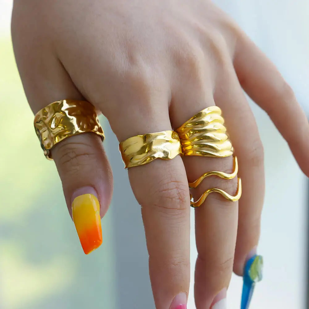 Chunky Gold Stainless Steel Open Ring – Irregular Geometric Statement