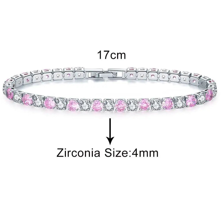 Platinum Pink Crystal Tennis Bracelet – Adjustable Zirconia Chain