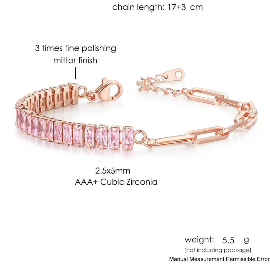 Platinum Pink Crystal Tennis Bracelet – Adjustable Zirconia Chain