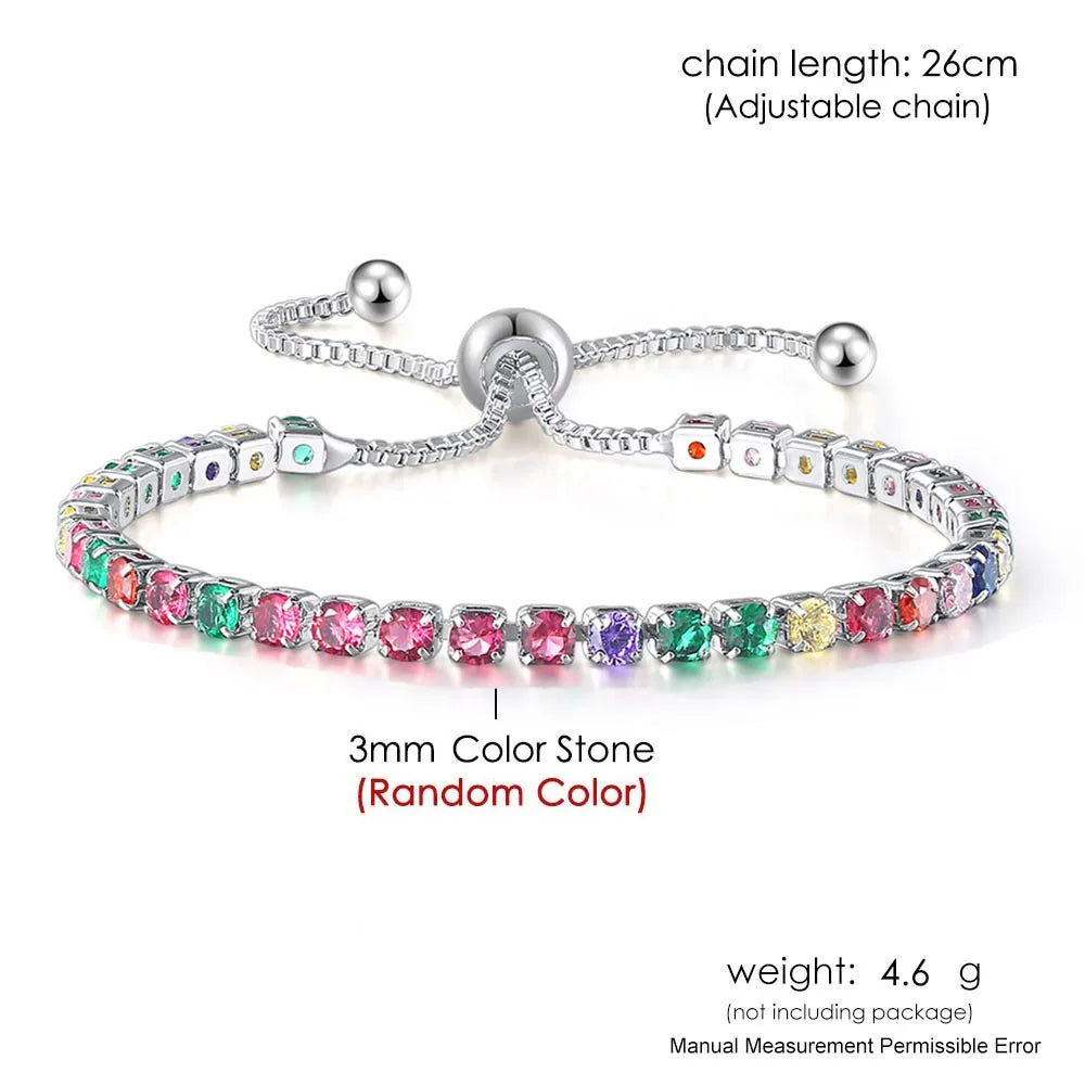 Adjustable Multicolor Tennis Bracelet – Rainbow Zircon Charm