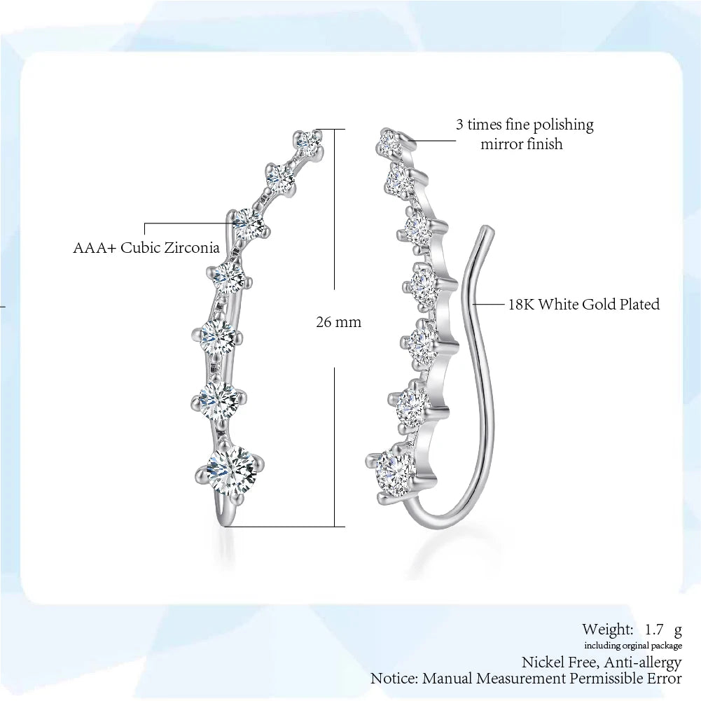 Zircon Climbing Ear Cuff Earrings – Long Dipper Clip-On Fashion