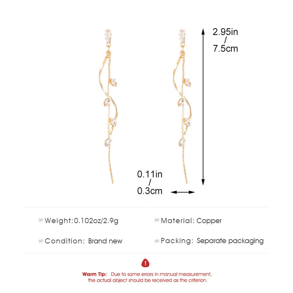 Korean Luxury Tassel Earrings – Twisted Zircon Dangle Design in Gold-Tone Finish