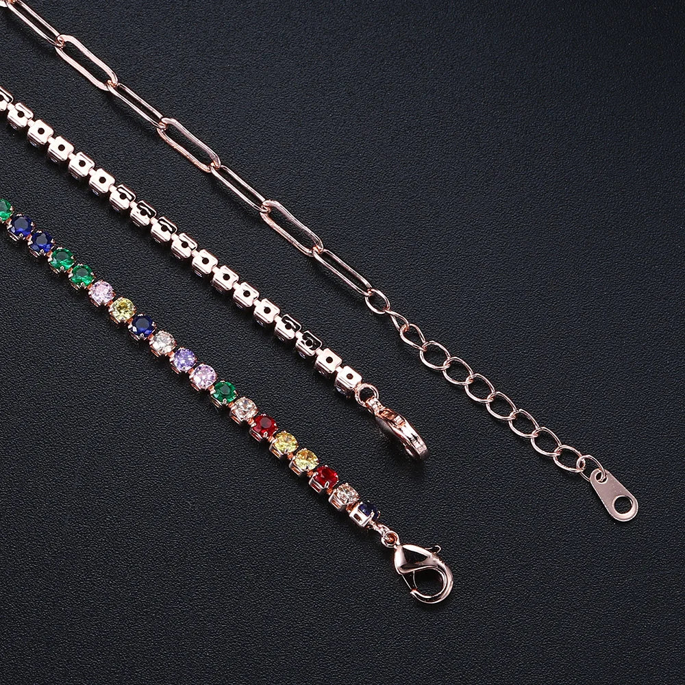 Adjustable Multicolor Tennis Bracelet – Rainbow Zircon Charm
