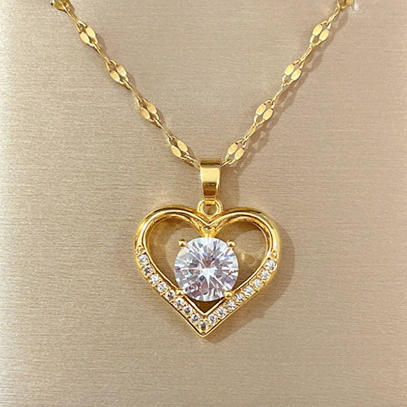 Radiant Love Heart Necklace with Sparkling Gems