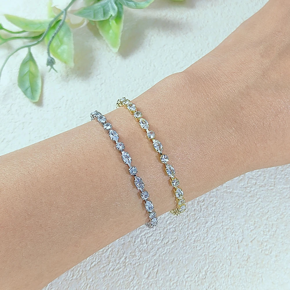 Shiny Gold Color Tennis Chain Bracelet – Simple Geometric Zircon Bangle