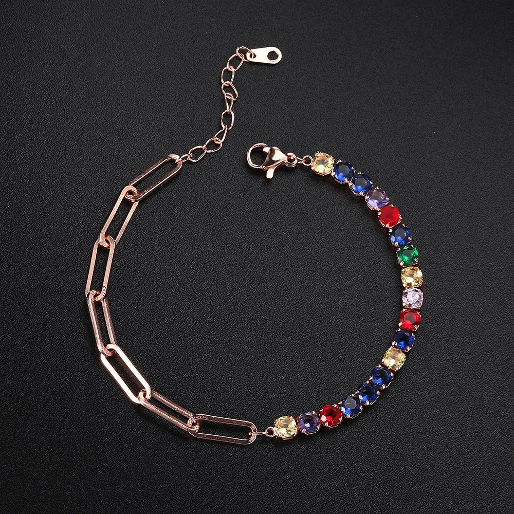 Adjustable Multicolor Tennis Bracelet – Rainbow Zircon Charm